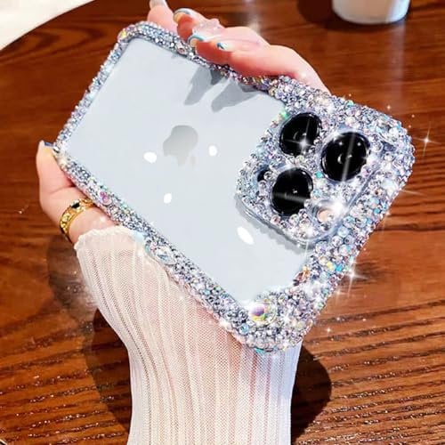 Cavdycidy Designer Compatible with iPhone 12 Pro Bling Clear Case for Women,Cute Glitter Phone Case with Sparkle Rhinestone Diamond Camera Protection,Airbag Anti-Fall Crystal Hard Cover for Girl
