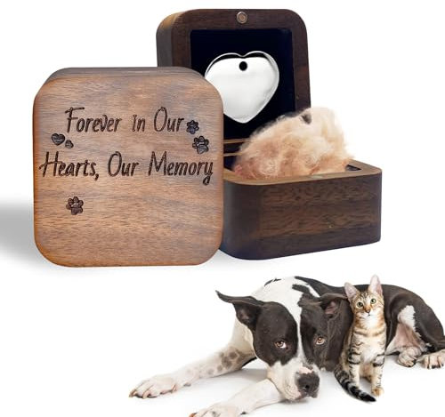 Andenkenbox für Tierhaare, Walnuss Holz Haustier Fell Keepsake Memorial Box Geschenk für den Verlust von Hund Katze, Haustier Urnen für Asche, Weihnachten Haustier Sympathie Erinnerung Geschenk