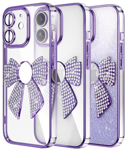 IMIRST Diamond Phone Case Compatible with iPhone 11 (6.1'') Electroplated Bling Glitter Silicone Shell Shockproof Protective Cover Bumper Bow Tie Case for Apple iPhone 11. KD Purple