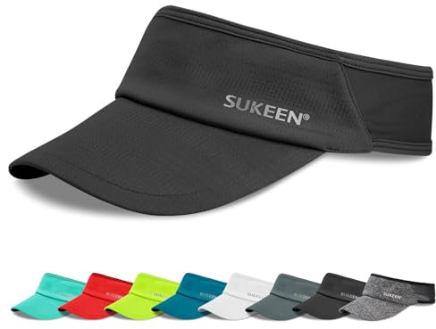 Sukeen Sun Visor Hat Women, Wide Brim Sun Protection Ladies Visor Cap, Cool Running Visor with Breathable Sweatband, Sports Outdoor Golf Hat Women Men for Cycling Tennis Black