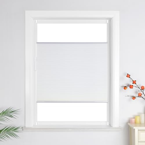 Heichkell Wabenplissee ohne Bohren Rollo Sonnenschutz Sichtschutz Doppelplissee Klemmfix Plissee Farbecht für Fenster und Tür, Weiß BxH 75x220 cm
