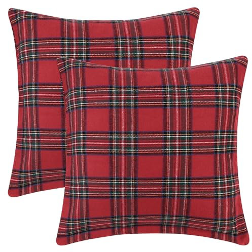 uxcell 2Er-Pack Festliche, Karierte, Dekorative KissenbezüGe Mit Schottischem Tartanmuster, Quadratische KissenbezüGe FüR Die Feiertagsdekoration Im Bauernhausstil Großes Plaid Rot 50 x 50 cm