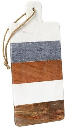 Long Serve Board 45cm White Grey Marble & Wood Stripes Food Chopping Cutting Display