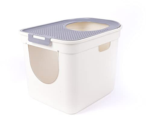 Hooded Cat Litter Tray with Lid - Top Entry Litter Box - Jumbo Size - Easy Clean Covered Litter Pan - Enclosed Design for Privacy and Odor Control