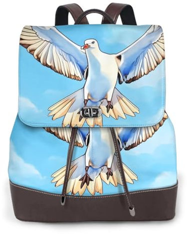 Seagulls in flight - Zaino da donna in pelle per scuola superiore e università, ideale per i viaggi e l'uso quotidiano, Nero , Taglia unica