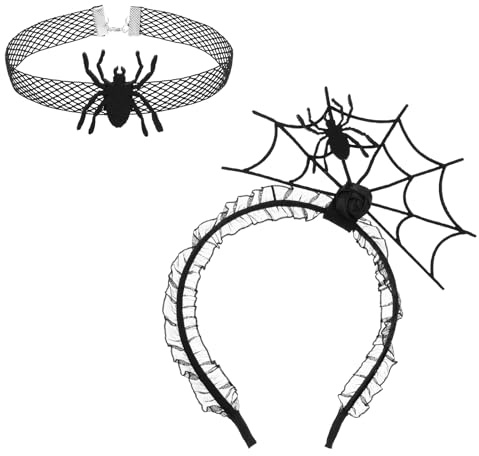 2 Stück Halloween Haarreif Spinne Choker Schwarz Spinnennetz Halloween | Spinnen Stirnband Teufel Kragen Party Cosplay Maskerade Halloween Kostüm Spinne Kopfbedeckungen