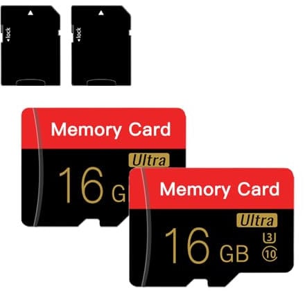 2 Stück Micro Speicherkarte 16 GB mit Adapter, C10/U3/UHS-I/A1, TransFlash Karte, TF Karte für Kamera, Smartphone, Tablet, Drohne (Rot 16GB*2)