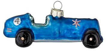 Christbaumschmuck Glas 9cm - Rennauto Figur zum Aufhängen - handbemalt - Weihnachtsbaum Anhänger für Weihnachten - Christbaumanhänger & Weihnachtsbaumschmuck - Fahrzeug Auto Blau