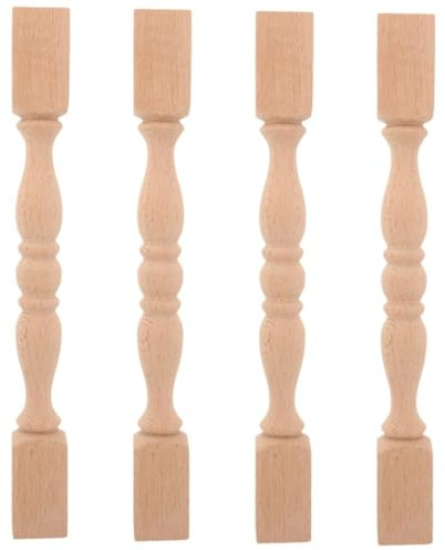 Jojofuny Lot de 4 poteaux de clôture en bois massif romain pour décoration de meubles, poteaux sculptés pour armoire et clôture Colonne en bois non traité