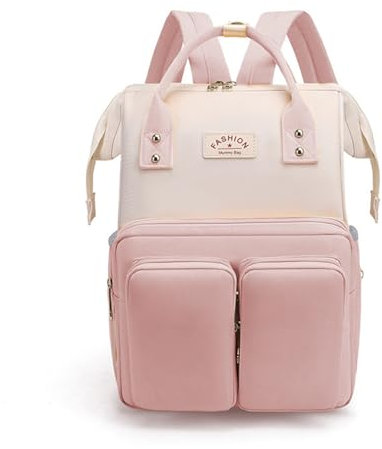 Ybberik Sac à dos à langer avec poches isothermes, sangles de poussette, grand sac à langer imperméable pour maternité, rose, Large, Sacs à dos de jour
