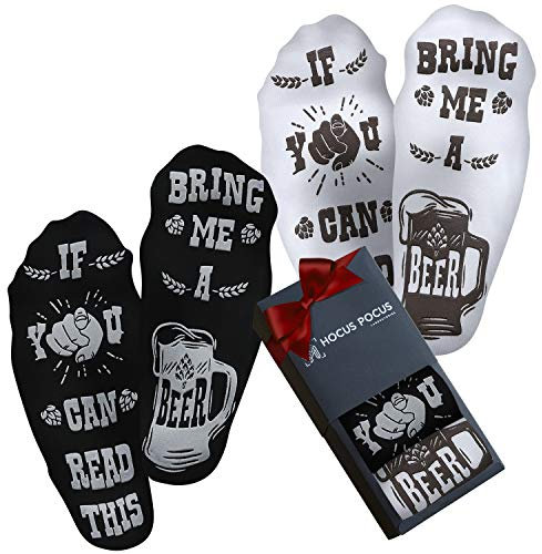Gothic Curiosities If You Can Read This Bring Me A Beer Socks - 2 Pair Funny Beer Gifts For Men - Beer Mug Socks For Beer Drinker Dads On Fathers Day Or Just Because He Might Love Beer More Than You,