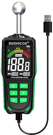 RDINSCOS Testeur d’Humidité Rechargeable – Humidimètre Non Destructif avec Capteur Sphérique, Détecteur d’Humidité 20-40mm, Écran LCD Couleur & Alarme pour Murs, Bois, Béton, Maçonnerie, Plâtre