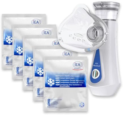 IEA Medical Bundle Set 5x Sofort Kälte Kompressen und Inhalator, bei Fieber und Erkältung, Kalt Sofort Kompresse, mobiles Inhalationsgerät