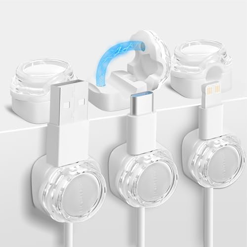 6 Pack Magnetic Cable Clips,Cable Tidy Tools,Cord Holder for Desk Cable Management,Cable Organiser for Nightstand, Kitchen Appliances, Office Accessories(White)