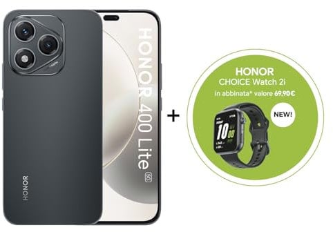 HONOR 400 Lite Smartphone, 8+256GB, 5G, Display 7‘’ FHD, Fotocamera 108MP, AI Camera Button, 5.230 mAh, CHOICE Watch2i, Velluto Nero