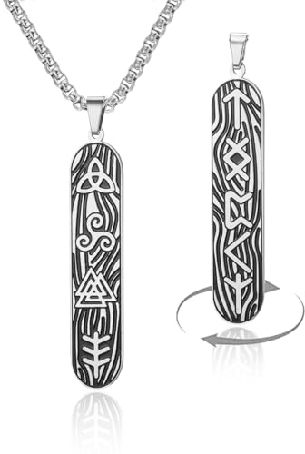 VASSAGO Wikinger Halskette für Männer und Frauen Edelstahl nordische Runen Triquetra Triskelion Valknut Anhänger Vintage Amulett Schmuck
