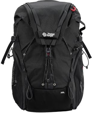 VSGO Pocket Ranger Elite 25-30L Expandable Outdoor Camera Backpack, Black | Quick Top/Side/Full Back Access, Water-Resistant, 25-30L Expandable, Wide Padded Shoulder Strap, Multi Hanging Points