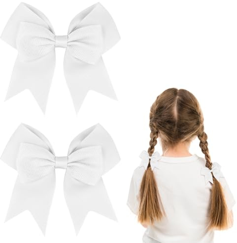 Paquete de 2 Lazos para el Cabello Blancos, Grandes Pinzas con Lazo para Mujeres y Niñas