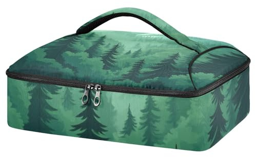 ElliTarr Casserole Carrier Insulated Casserole Dish Carrier Thermal Food Warmer Bag Lasagna Holder Lugger Tote Potluck Containers for Travel Picnic Party Mountain Forest Trees Green 02