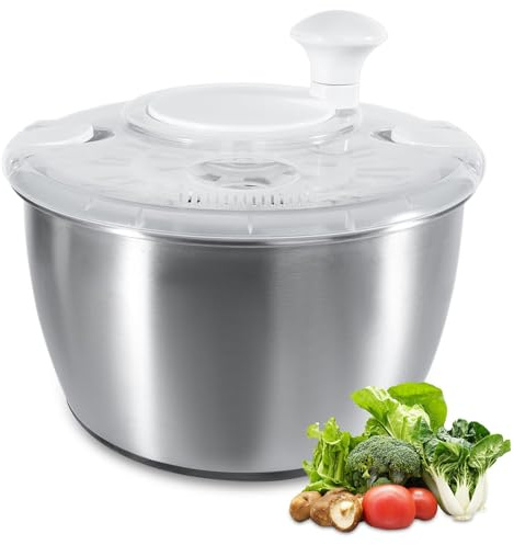 GREENSAPPIRE Salad Spinner Stainless Steel Large with Lid Large Salads | Quick Salad Spinner, Easily Spin, White, Liters