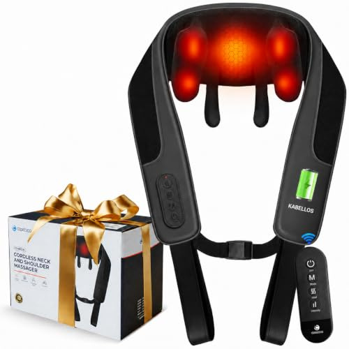 CooCoCo Masseur Cervical Chauffant Sans Fil | Télécommande, Shiatsu Nuque Épaules Dos, Batterie 2500mAh, USB-C, 3 Modes, 3 Intensités, Idée Cadeau