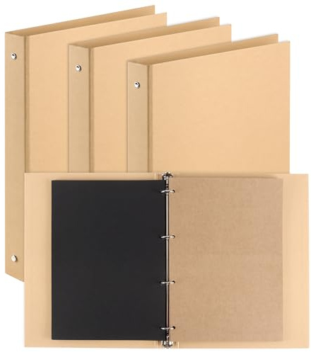 FAAING 4 Stück Ringbuch A4 4 Ringe Kraftpapier, 4-Ring Ordner A4 Nachfüllbar Kraftpapier Ringordner Ringmappe, Ringhefter Pappe mit Nachfüllpapier für Schule, Büro
