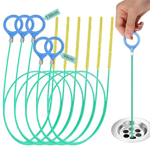 5 Pezzi Stura Lavandini e Scarichi,90cm/130cm Nylon Sonda Stura-Tubi | Strumento Pulizia Tubi per Lavandino Cucina Bagno Doccia,per Lavandini, Docce, Vasche e Tubi