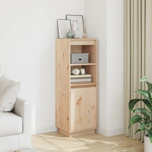 SooIarix Highboard Massivholz Kiefer 37x34x110 cm Kommode Schrank Sideboard Wohnzimmer mit Ablage Tür stabil robust Stauraum Beistellschrank für Bücher Deko
