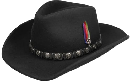 Stetson Hackberry Westernhut Herren Cowboyhut Traveller Wollfilz Asahi Guard® wasserabweisend Outdoorhut mit formbarer Krempe Filzhut Sommer Winter schwarz S (54-55 cm)