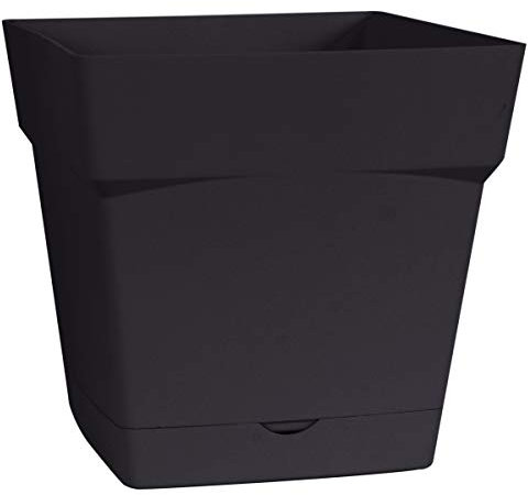 EDA Plastiques Toscane Vaso Quadrato con Sottovaso incastrabile, 13641 BL SX6, 17,4 x 17,4 x 17 cm