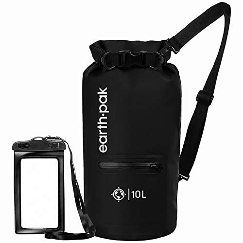 Earth Pak Torrent Serie Dry Bag wassersdichte Tasche mit verstellbarem Schultergurt und wasserfester Handyhülle Ideal beim Kajak Fahren Angeln Rafting Schwarz 20L