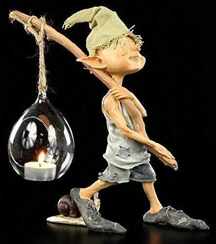 Pixie Kobold Figur als Teelichthalter - Ich GEH mit meiner Laterne | Windlicht Fantasy