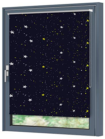 Julido Verdunklungsrollo ohne Bohren 50x150cm, Fenster Rollo Klemmfix Blau mit Sternen, Thermorollo mit Silberbeschichtung
