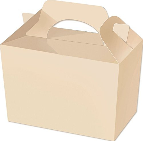Diamante Crafts 10 Party Boxes Solid Colour Plain Cardboard Lunch Food Loot Treat Box 20 Colours (10 Plain - Ivory)