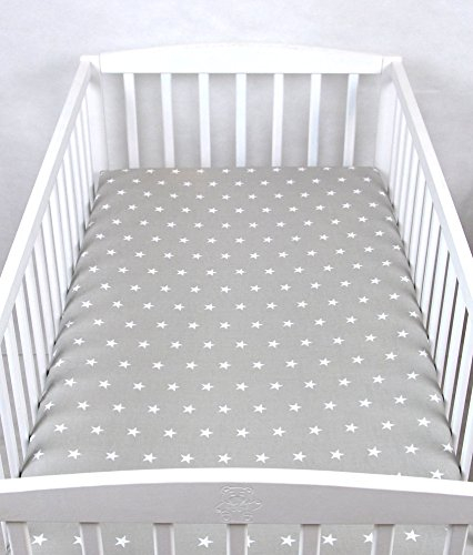 BABYLUX Kinder Baby SPANNBETTLAKEN Spannbetttuch Baumwolle 60x120 70x140 Sterne (70x140 cm, 91. Sterne Grau)
