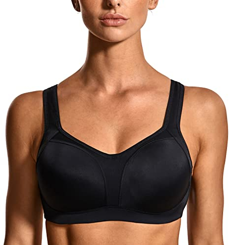 SYROKAN Soutien Gorge Femme Sport avec Armature Grande Taille Maintien Extreme Impact Élevé pour Fitness Course Jogging Noir 100E