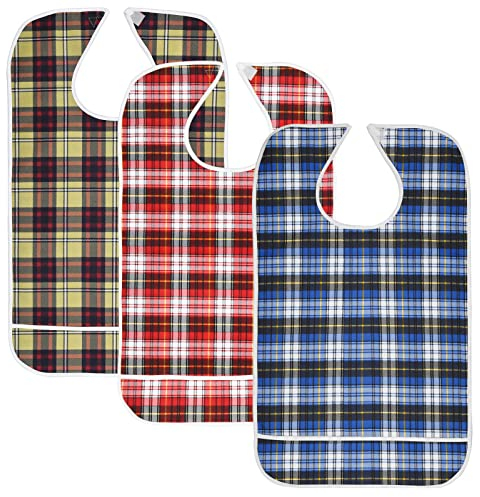 Lätzchen für Erwachsene, 3 StÜck Wasserdichte Schlabberlatz Essensschutz, Senioren Lätzchen mit Klettverschluss, Latz für Männer, Frauen, ältere Menschen und Behinderte