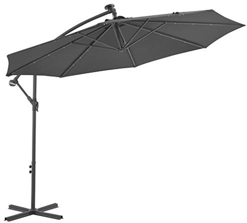 Festnight Sombrilla Voladiza Parasol Excentrico Sombrilla de Jardín con Luces LED y Poste Acero 300cm Antracita