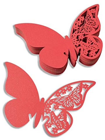 mixed24 50 St. / 100 St. Rot Tischkarten Schmetterling Namenskarten Platzkarten Hochzeitsdekoration Tischdeko (100)