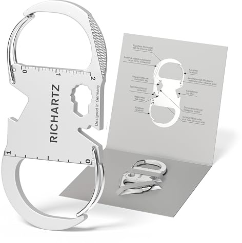 RICHARTZ KEY ORGANIZER classic-2| Multitool Schlüsselanhänger | 11 praktische Funktionen | Hochwertiger, matt gestrahlter Edelstahl | Schlüsselanhänger Werkzeug inkl. Funktionsbeschreibung