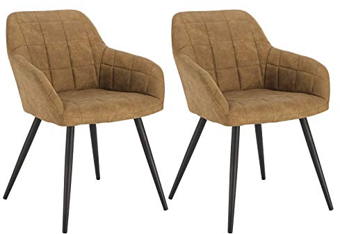 WOLTU Esszimmerstühle 2er Set Esszimmerstuhl Küchenstuhl Polsterstuhl Design Stuhl mit Armlehnen, mit Sitzfläche aus Stoffbezug, Gestell aus Metall, modern, Braun, BH224br-2