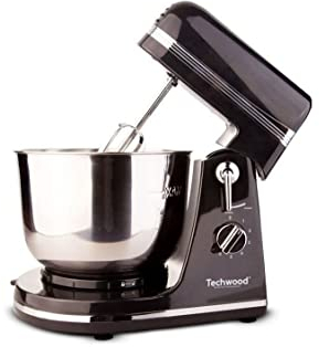 Techwood TMB-366 300 W Robot Pâtissier, 6 Vitesses avec Bol 3,5 L, Acier Allié, 3.5 L, Noir