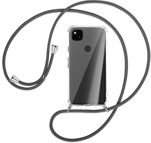 mtb more energy® Handykette kompatibel mit Google Pixel 4a (5.81'') - dunkelgrau - Smartphone Hülle zum Umhängen - Anti Shock Full TPU Case
