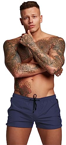 Redqenting Men’s Swim Trunks Quick Dry Swim Shorts Board Shorts with Triangle Mesh Lining Navy Blue