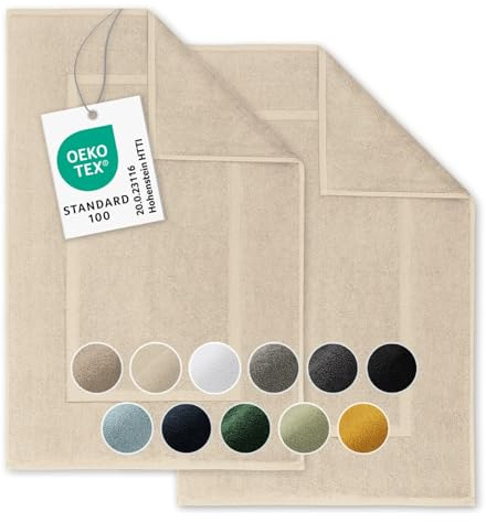 Blumtal 2er Set Premium Frottier Badematte - Badeteppich Oeko-TEX® Zertifiziert, waschbarer Badvorleger 50x80cm, saugstark & weich, Sand