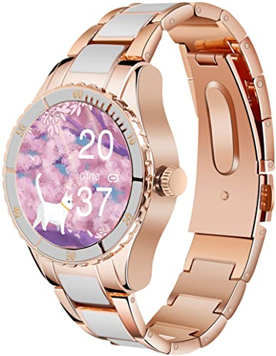 Smartwatch Damen Bluetooth Anruf, Smart Armbanduhr Fitness Tracker mit Musiksteuerung, Elegant Luxus Klassische Fitnessuhr, Aktivitätstracker Pulsuhr Stoppuhr Schlafmonitor Schrittzähler Kalorien