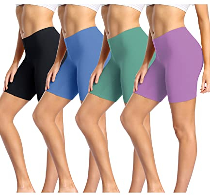 wirarpa Anti Frottement Cuisse Femme Short sous Robe Panty Coton Shorty Lot de 4 Noir/Bleu/Vert/Violet Taille L