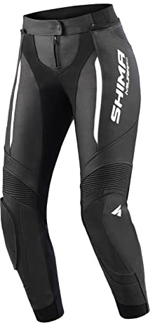 SHIMA Miura 2.0 Pantalon de moto - Cuir, femmes, pantalon de sport avec protections des hanches et des genoux, cuir perforé, panneaux élastiques, pour combinaison 2 pièces (38, Noir/Blanc)