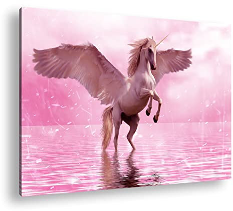 deyoli beflügeltes Einhorn Format: 80x60 als Leinwandbild, Motiv fertig gerahmt auf Echtholzrahmen, Hochwertiger Digitaldruck, Kein Poster oder Plakat