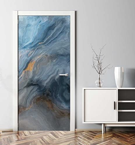 MyMaxxi - Tür bekleben mit Türtapete Türposter Türfolie Selbstklebend 90x200 Marmor Aquarell bunt - Tür verschönern Türaufkleber Türklebefolie Kunst Malerei Abstrakt blau
